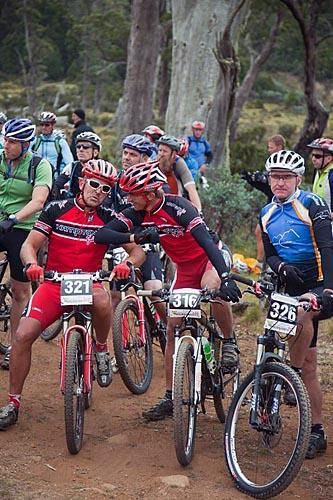 Jay Heather, Brian McTaggart and Paul Hutcheon wait for the start.