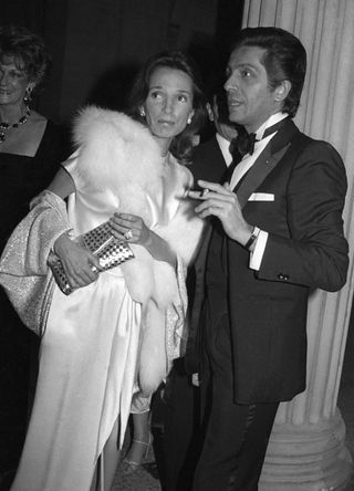 Lee Radziwill and Valentino mingling at The Metropolitan Museum of Art's annual Costume Institute gala