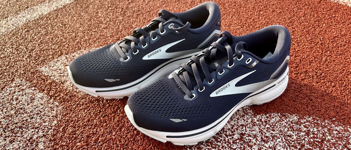 a photo of the Brooks Ghost 15 running shoes on a running track