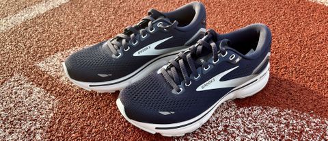 a photo of the Brooks Ghost 15 running shoes on a running track