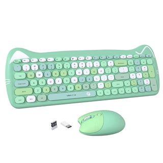 A green keyboard with cat ears and a mouse