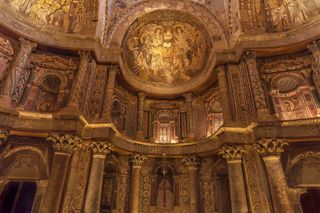 The richly decorated sanctuary in the Red Monastery at Sohag in Egypt. 
