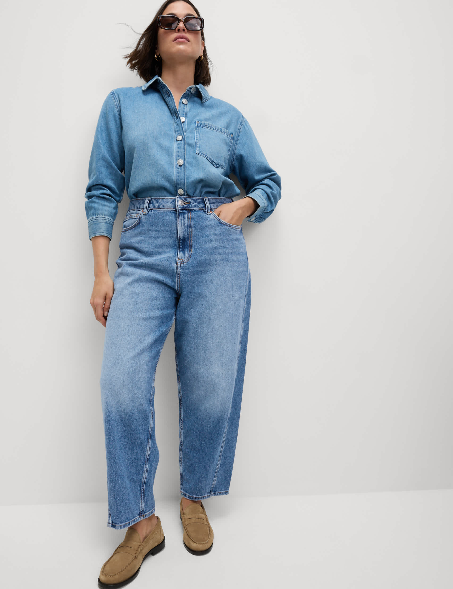 High Waisted Carrot Leg Ankle Grazer Jeans