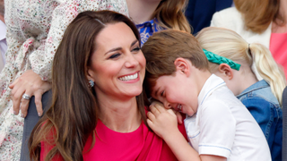 Catherine, Duchess of Cambridge and Prince Louis of Cambridge attend the Platinum Pageant on The Mall on June 5, 2022 in London, England