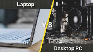 A close up photo of a laptop split diagonally by another image of a PC motherboard