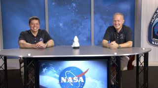 NASA astronauts Bob Behnken and Doug Hurley discuss their SpaceX Demo-2 mission and successful return inside their Crew Dragon spacecraft Endeavour during their first post-flight press conference, Aug. 4, 2020 at Johnson Space Center.