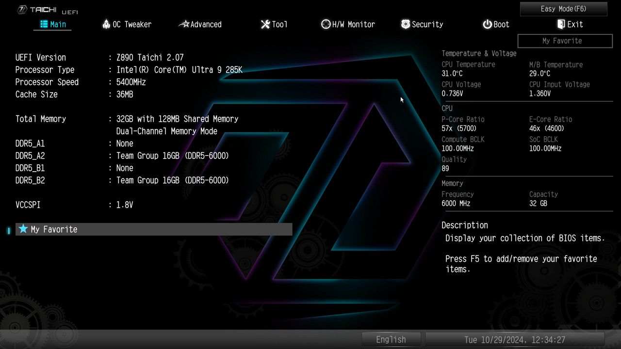 Teamgroup T-Force Delta RGB DDR5 RAM setup in BIOS with EXPO profile