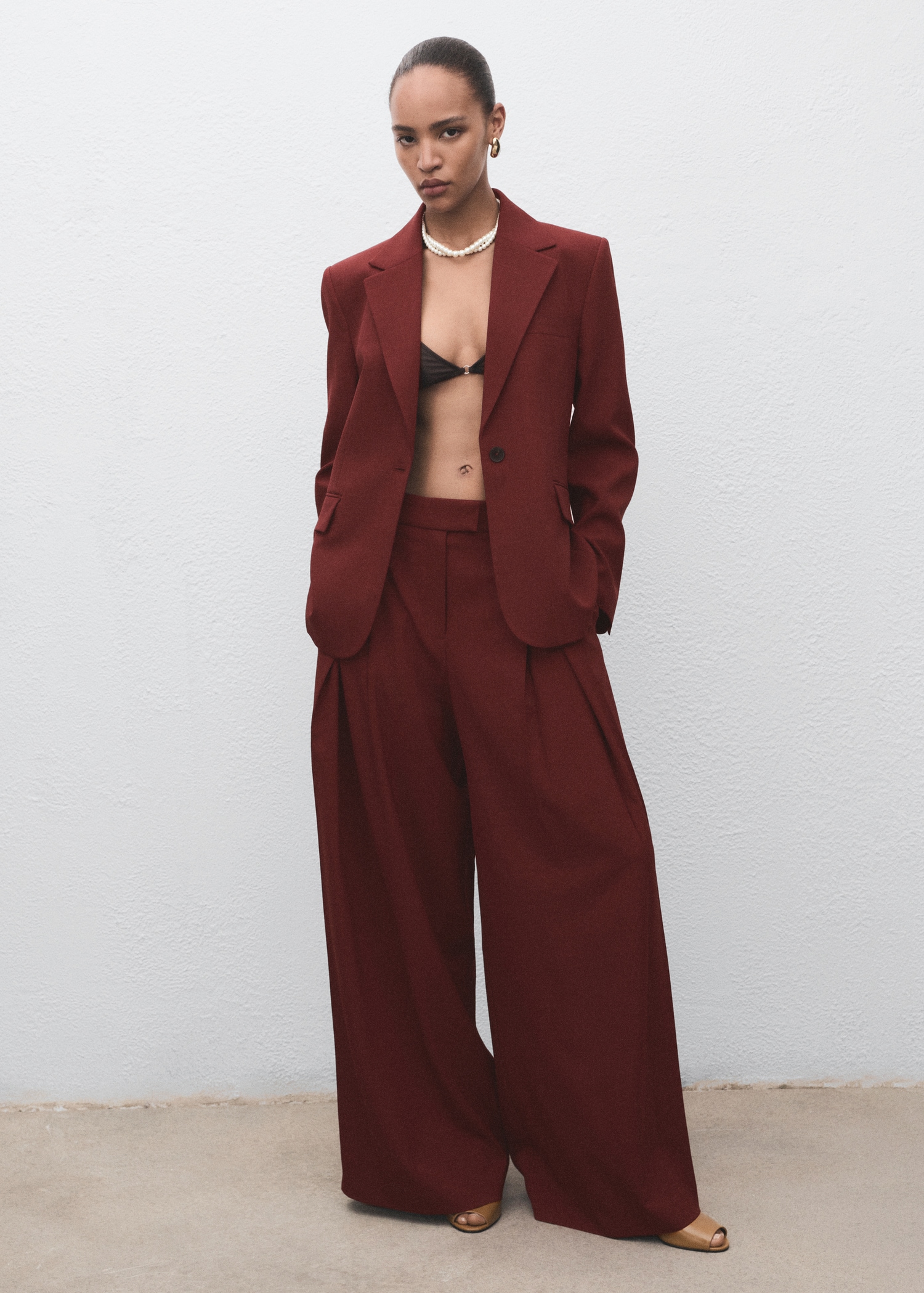 Wide-Leg Pleated Suit Trousers - Women | Mango United Kingdom