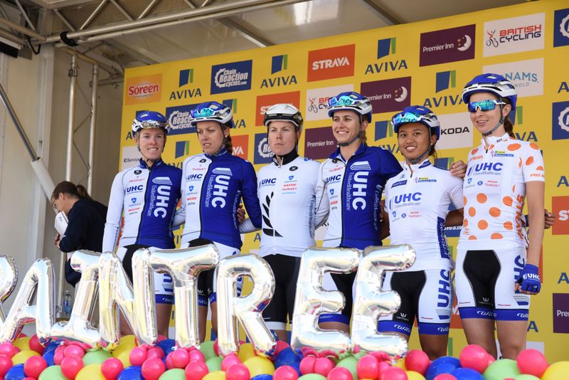 The UnitedHealthcare women's team up on the stage