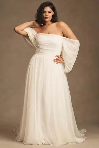 Jenny by Jenny Yoo Noa Off-The-Shoulder A-Line Chiffon Wedding Gown