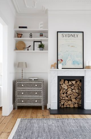 firewood storage in a fireplace