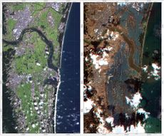 These images were acquired by the German Optical RapidEye and radar TerraSAR-X satellites. They show Torinoumi on the eastern coast of Japan before the disaster on Sept. 5 2010 and after the tsunami on March 12, 2011. The German Aerospace Center, DLR, is 