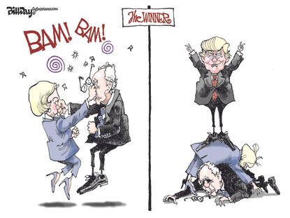 Political Cartoon U.S. Trump Hillary Bernie New York Primary