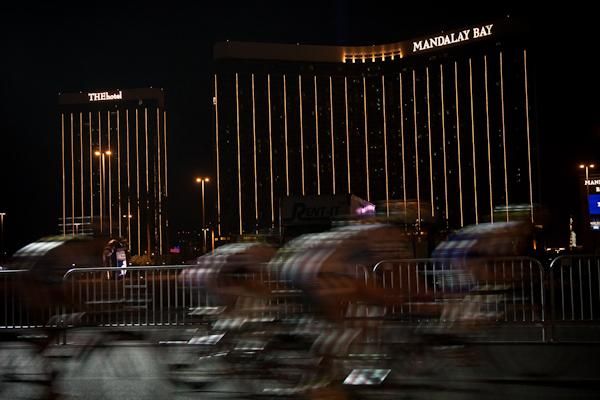 The women's peloton in action at Mandalay Bay, Las Vegas.