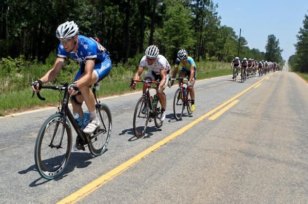 Riders in the elite men's field try to bridge or bring back the break.