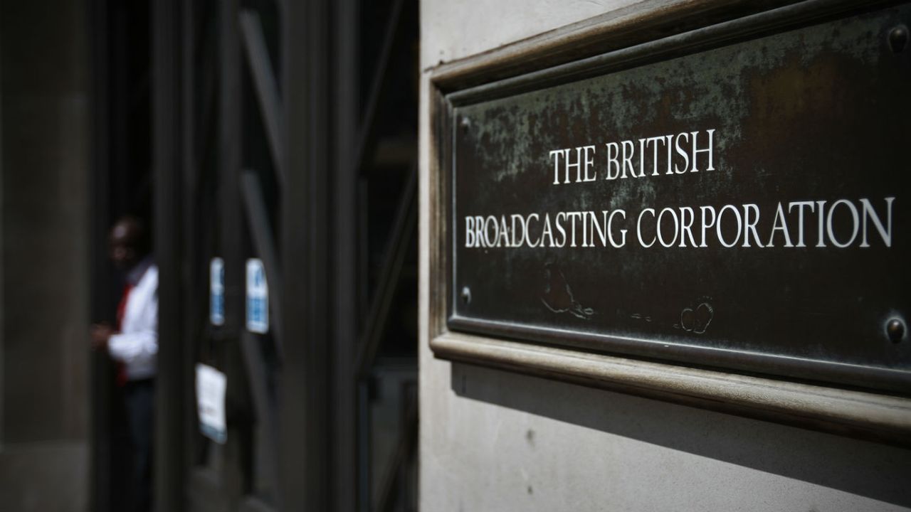 A sign outside Broadcasting House in London