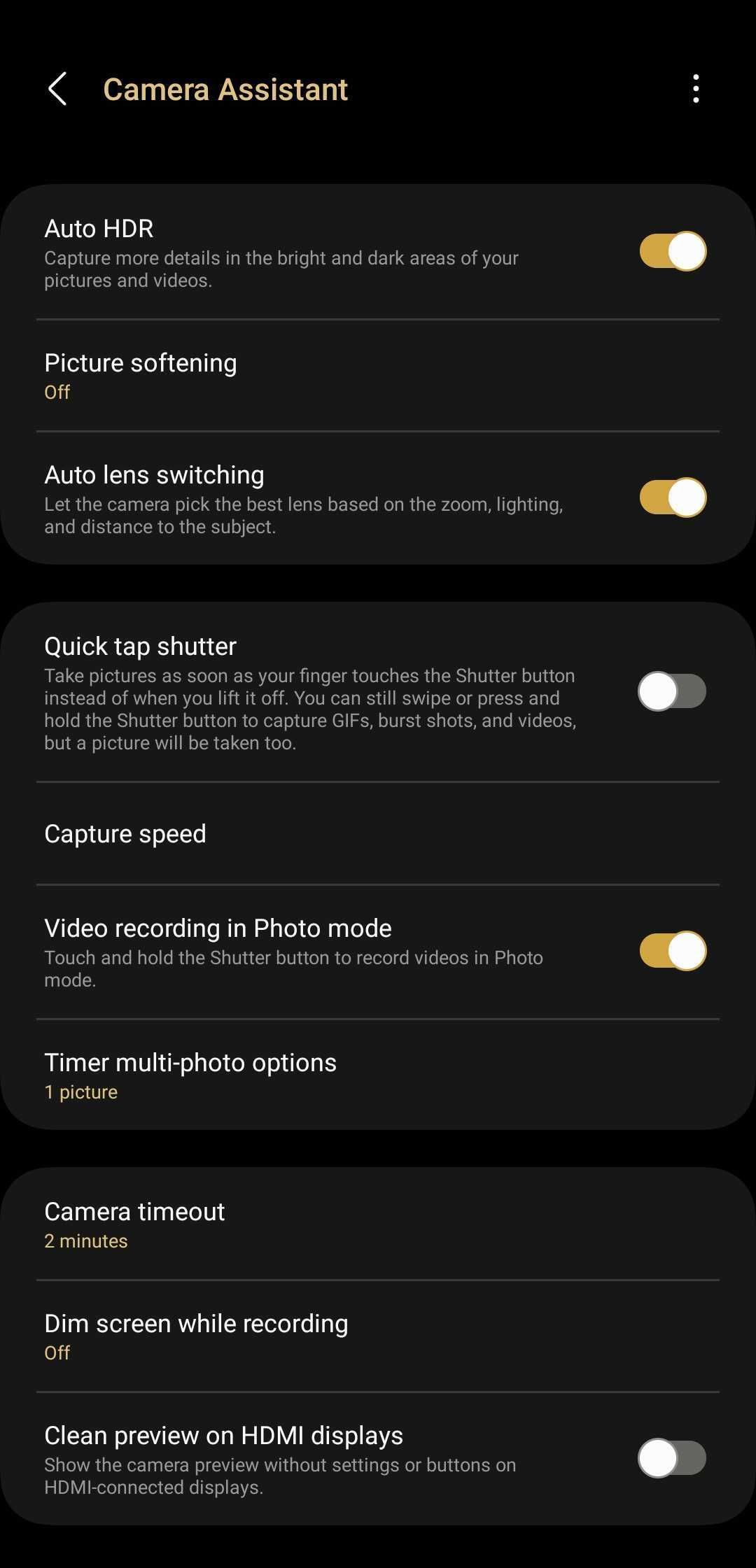 Screenshots of the Camera Assistant app on the Galaxy S23 Ultra after the February 8, 2023 update