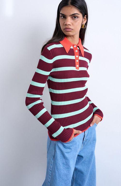 Stripe Long Sleeve Rib Polo