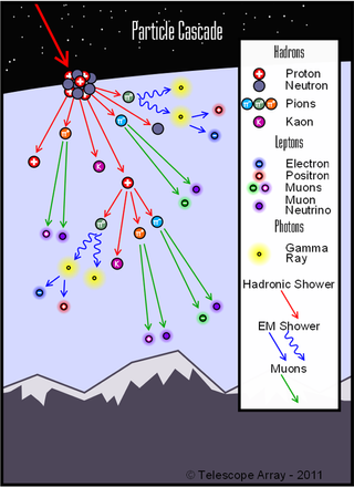 An extensive air shower begins with the collision of a primary cosmic ray with a nucleus (usually Nitrogen) near the top of the atmosphere.