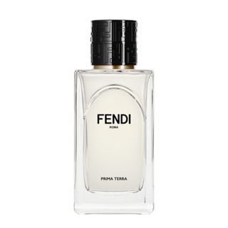 Fendi's Prima Terra fragrance with top on in front of a white background