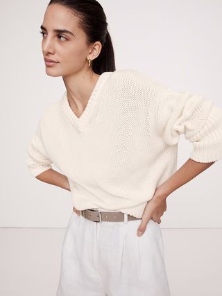 Banana Republic, Oversized Cotton V-Neck Sweater