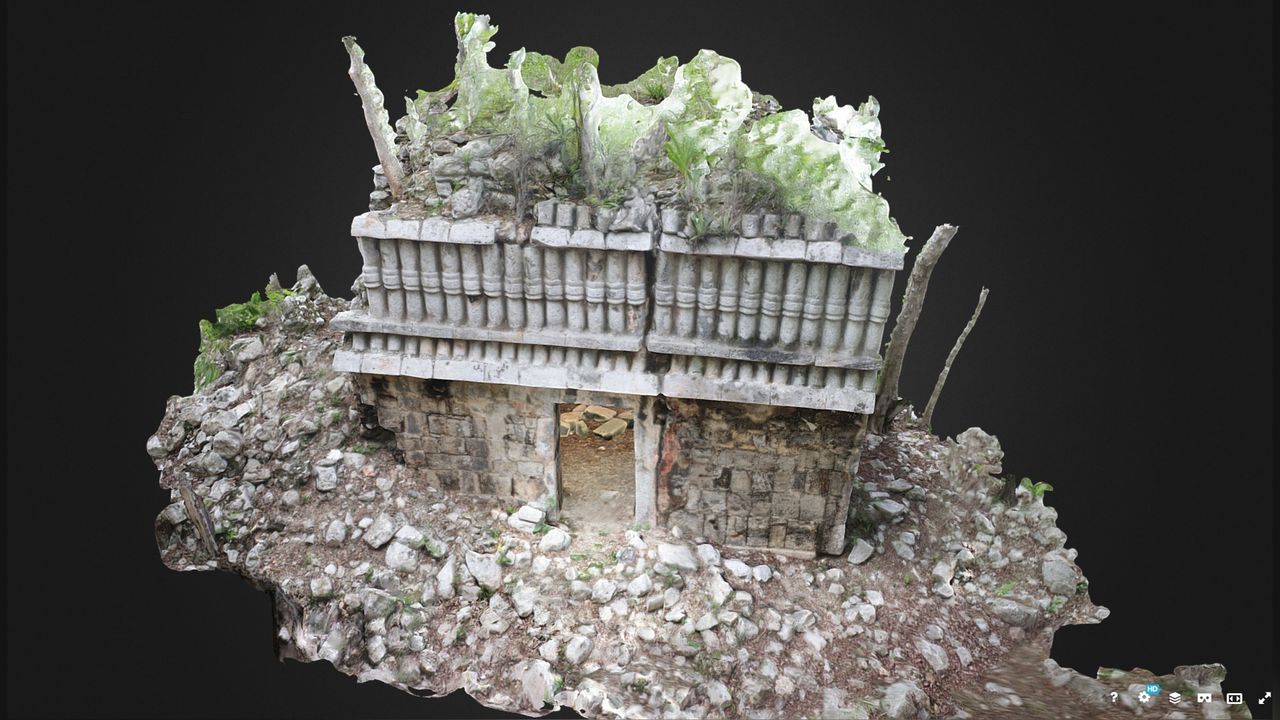 A 3D digital image of a Maya ruin in the Puuc region.