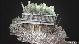 A 3D digital image of a Maya ruin in the Puuc region.