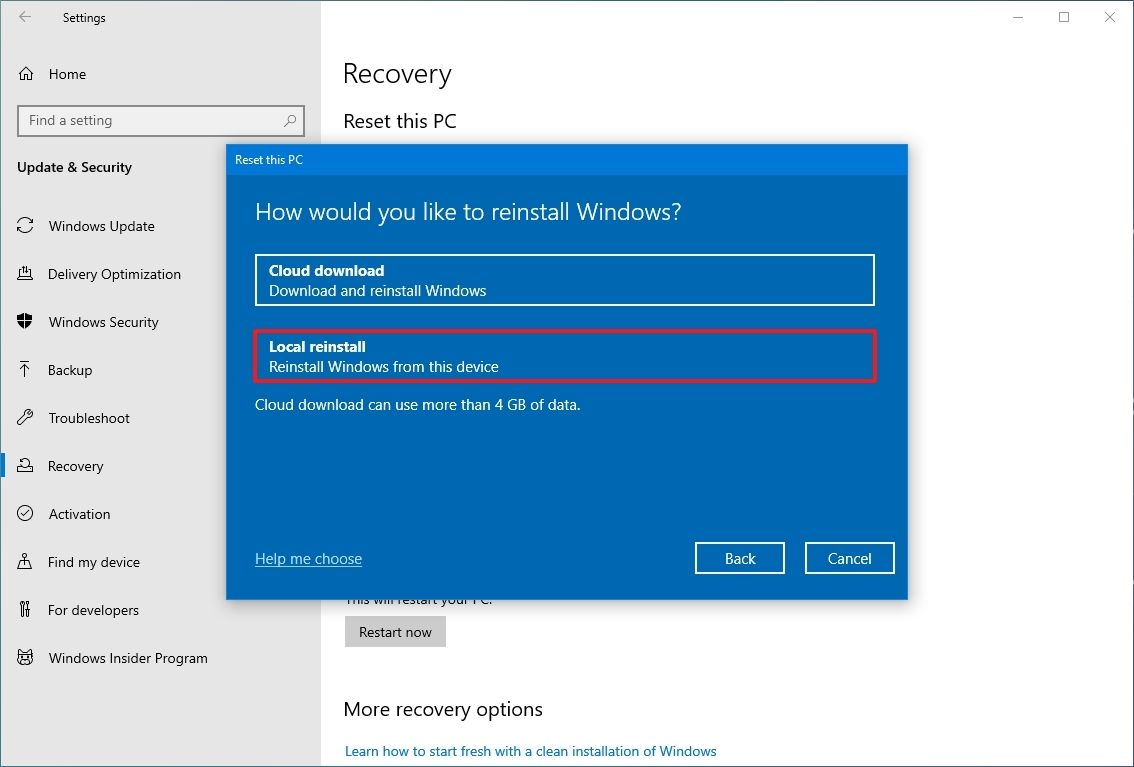 windows 10 reboot to factory settings