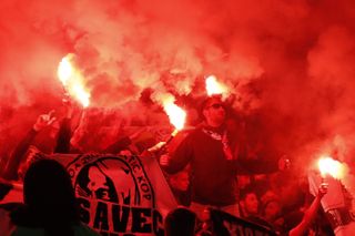 Rennes fans sought to try and cheer their side to victory at the Emirates Stadium