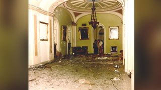 Damage of November 7, 1983, bombing outside of the Chamber of the United States Senate. Looking south from the Ohio Clock