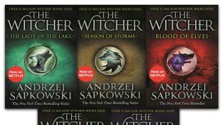 Some of the books in the book series of The Witcher.