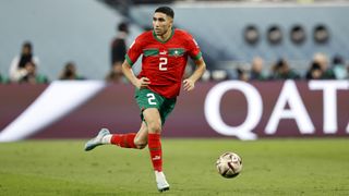 Achraf Hakimi on the ball ahead of the Morocco vs Tanzania live stream at AFCON 2023
