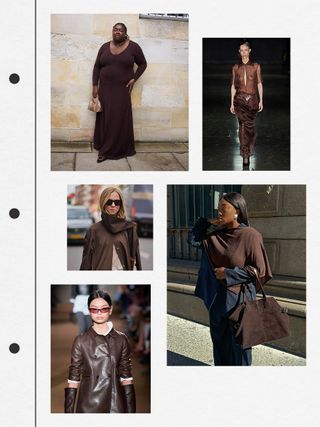 Women in chocolate brown clothing.