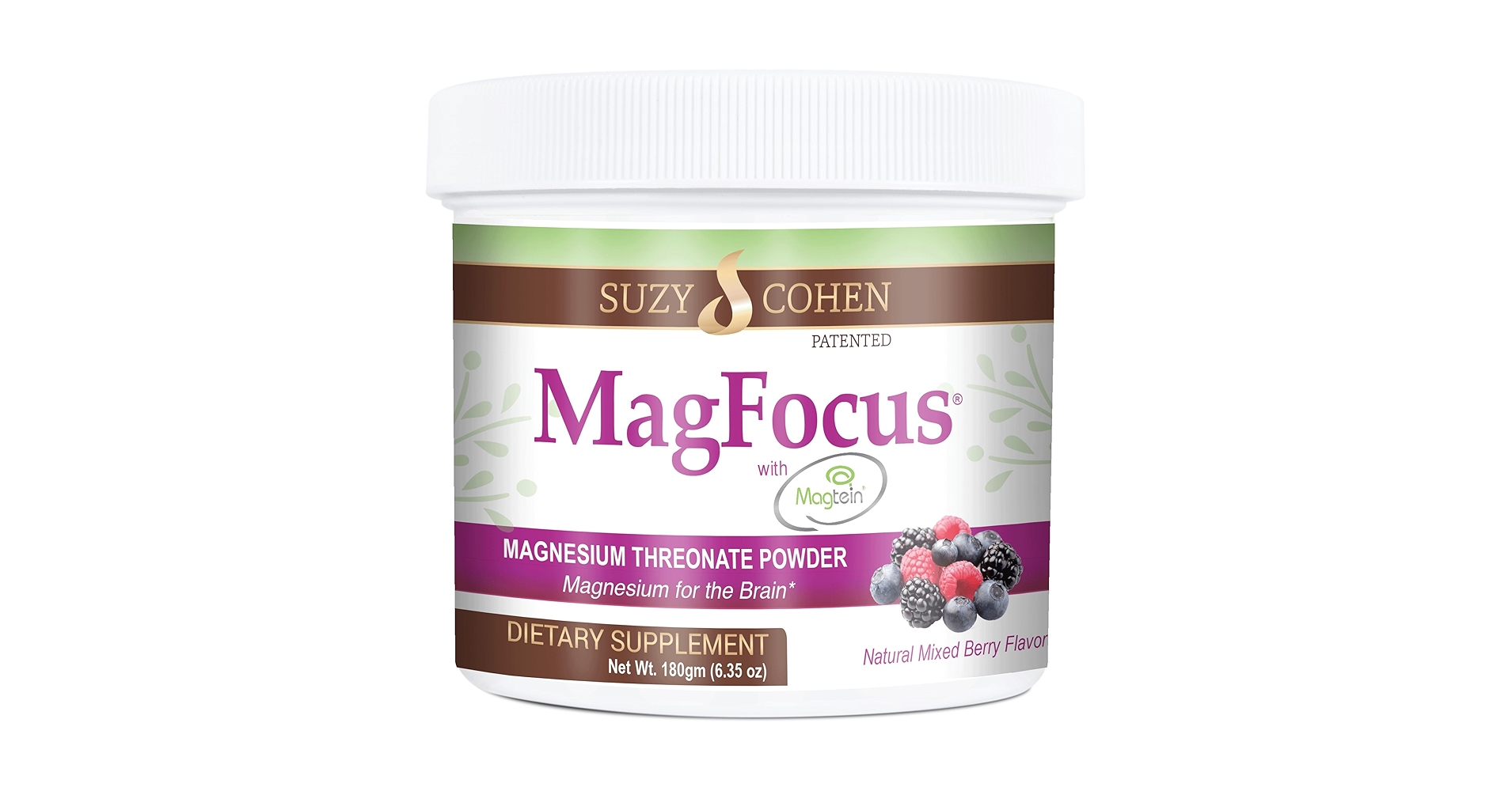 Suzy Cohen Magfocus Magnesium L-Threonate Powder With Magtein (mixed Berry) Plus Magnesium Glycinate for Wellness, Focus, and Cognition - Gluten-Free, Non-Gmo, Vegetarian (60 Servings)
