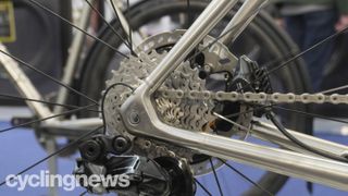 A close up of the Reilly Cycleworks Fusion titanium road bike