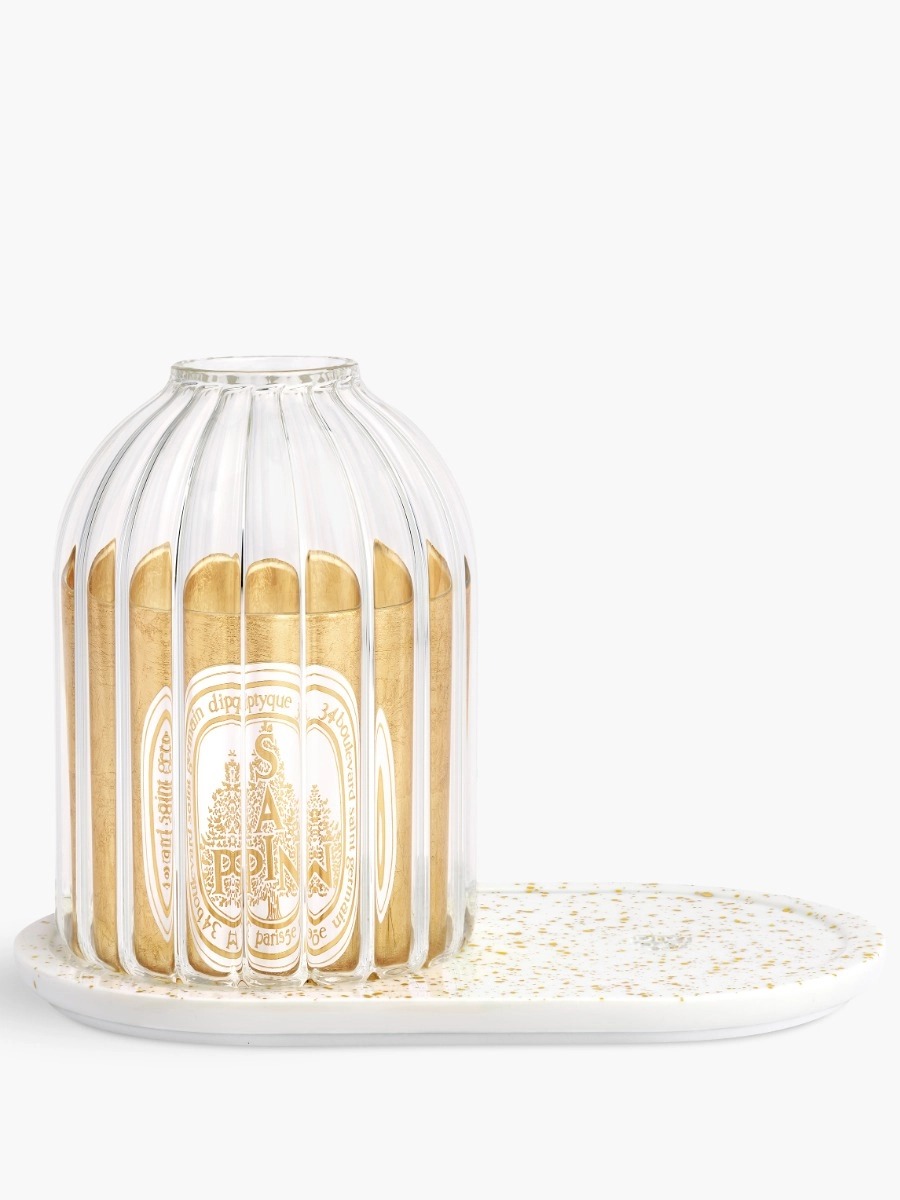 Diptyque Paris, porta-velas com nervuras douradas salpicadas para velas clássicas