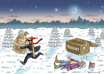 Political cartoon U.S. GOP tax plan deficit Christmas Trump