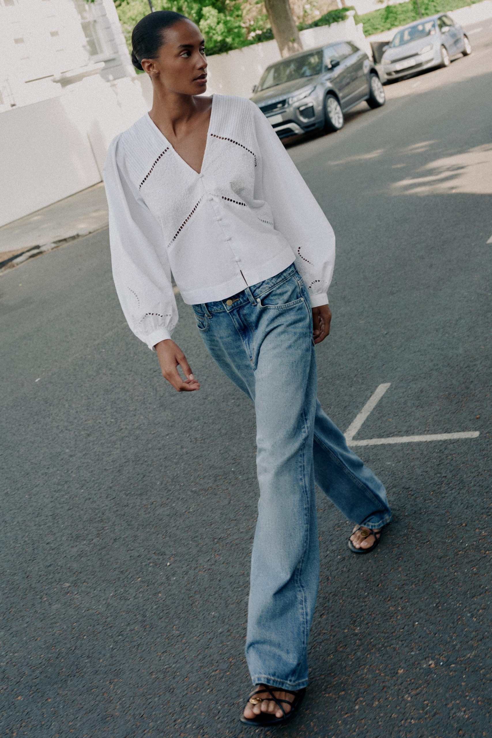 Embroidered Poplin Blouse - White - Xs