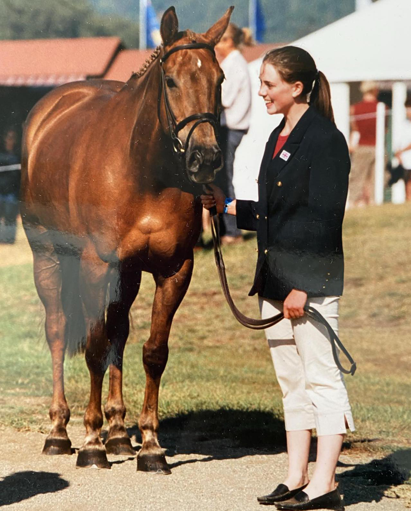 Tanya Buckingham and Dovecote Miss Scally at the trot-up at the junior Europeans in 2004.