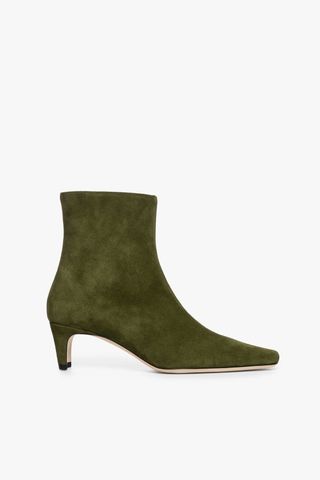 Staud Wally Ankle Boot in Olive Suede 