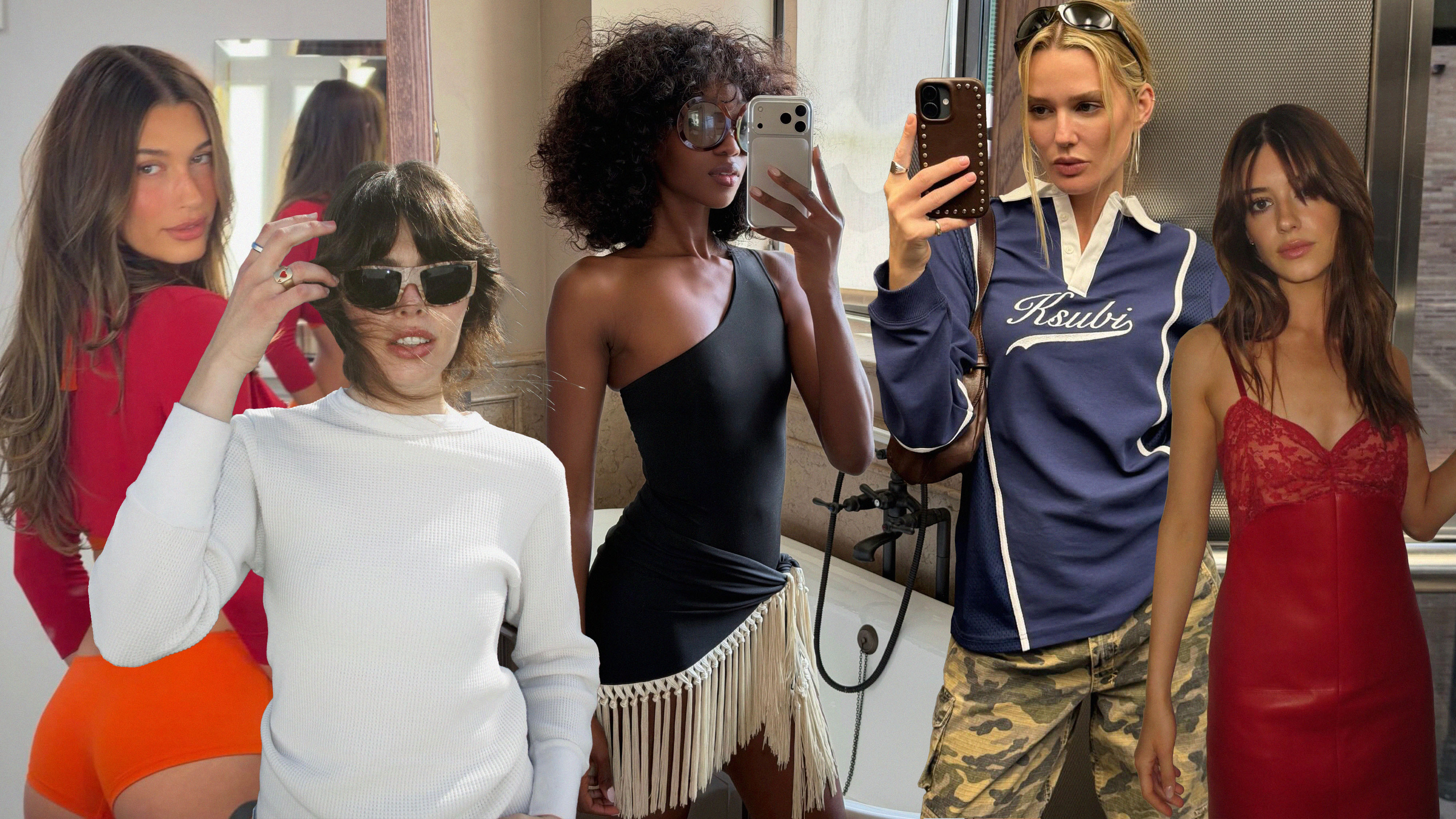 A collage of women wearing low-maintenance summer hairstyles.