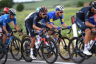 GUARDIA SANFRAMONDI ITALY MAY 15 Egan Arley Bernal Gomez of Colombia and Team INEOS Grenadiers Iljo Keisse of Belgium and Team Deceuninck QuickStep during the 104th Giro dItalia 2021 Stage 8 a 170km stage from Foggia to Guardia Sanframondi 455m girodiitalia Giro UCIworldtour on May 15 2021 in Guardia Sanframondi Italy Photo by Tim de WaeleGetty Images