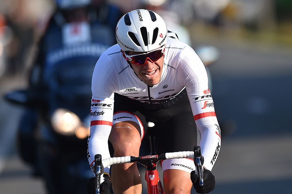 Jasper Stuyven (Trek-Segafredo) in a winning breakaway at Kuurne-Brussel-Kuurne