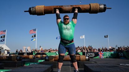 Tom Stoltman doing log press at World's Strongest Man