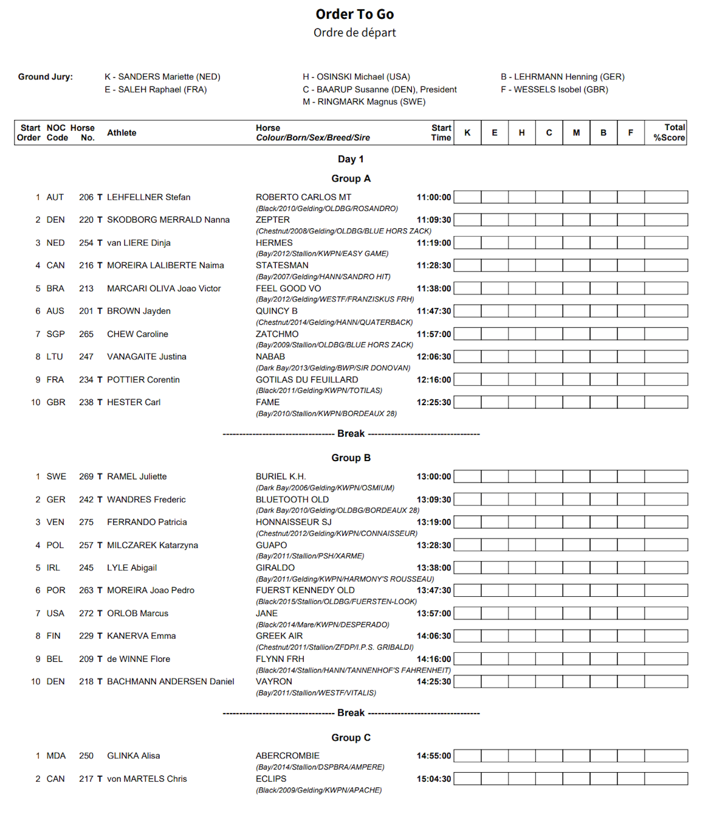 Olympic dressage times for the grand prix qualifier 1