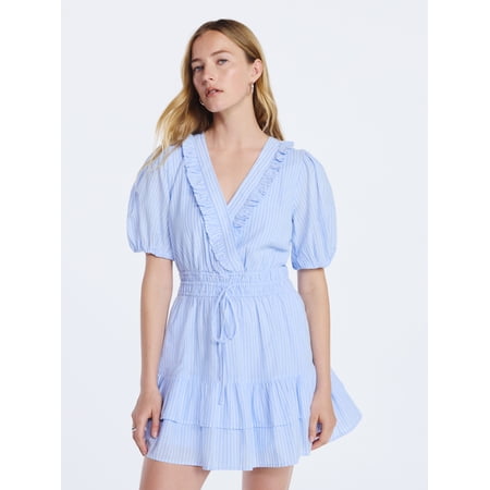 Free Assembly Women's Tiered Ruffle Mini Dress With Short Puff Sleeves, Sizes Xs-Xxl
