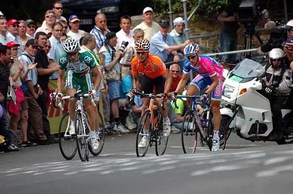 Christophe Le Mevel (Cr&eacute;dit Agricole) leads the escape on the Mur de Huy.