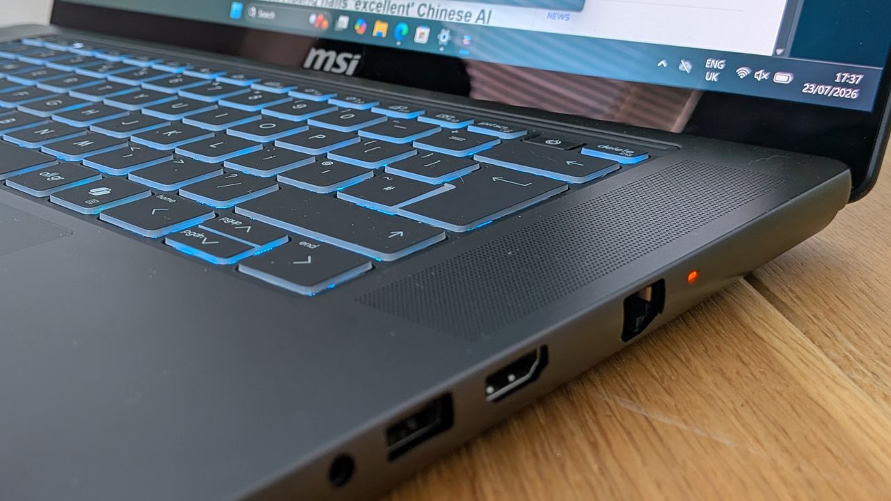 The MSI Stealth 16 AI+ on a desk