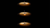 An illustration showing the accretion disc surrounding a black hole, in which the inner region of the disc wobbles.