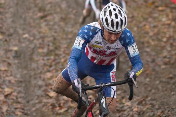 Cody Kaiser beginning a dismount on the tough course at Namur.